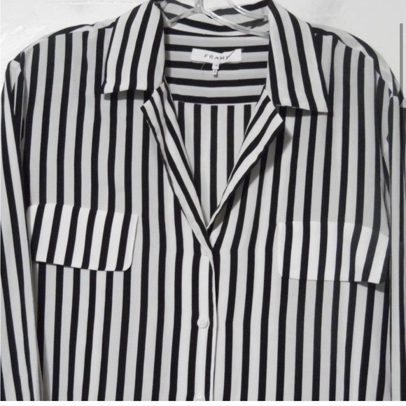 FRAME STRIPED BUTTON DOWN 100% SILK TOP - LARGE - Picture 2 of 4